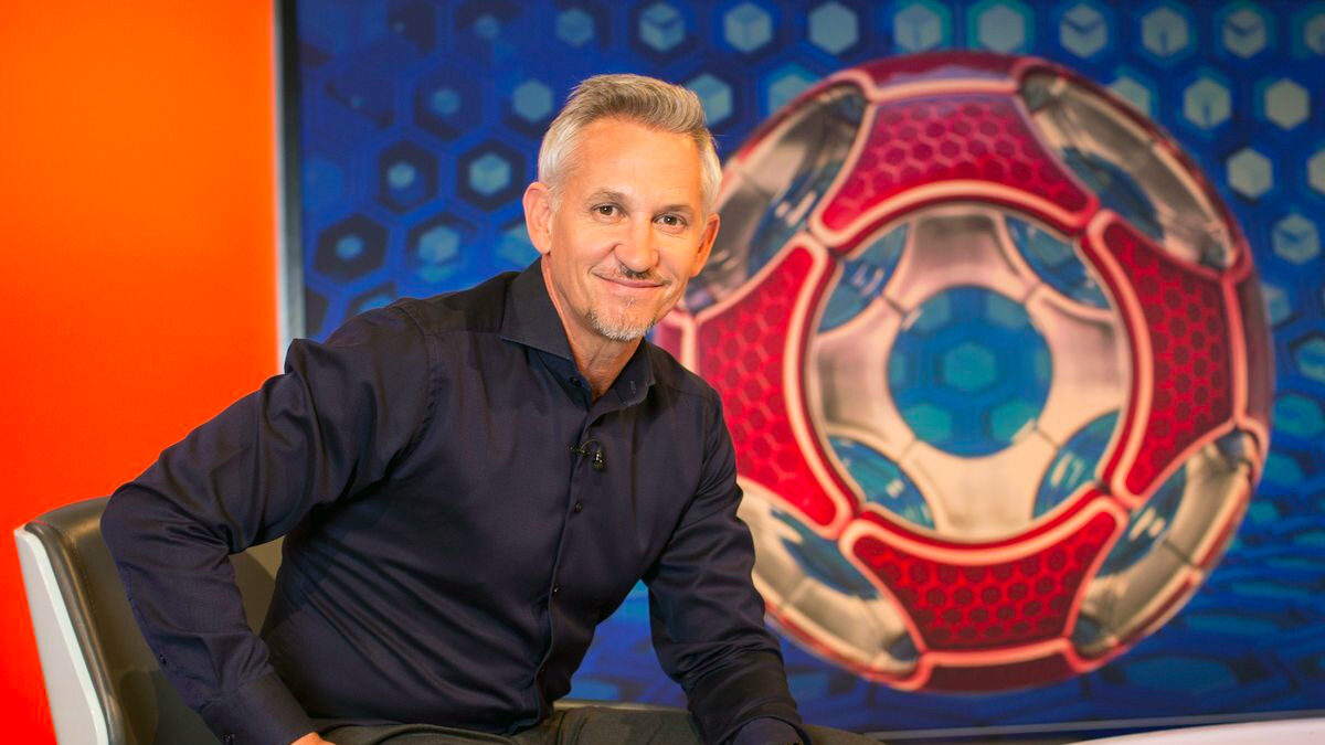 Gary Linker is seen presenting for LaLigaTV prior to the LaLiga